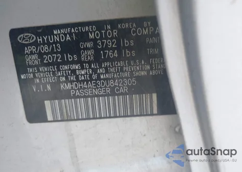 2013 Hyundai Elantra Gls z USA, uszkodzony, nr VIN KMHDH4AE3DU842305